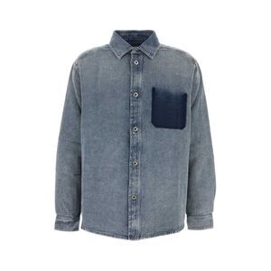 Loewe Men Denim Blue Cotton Blend Oversize Shirt